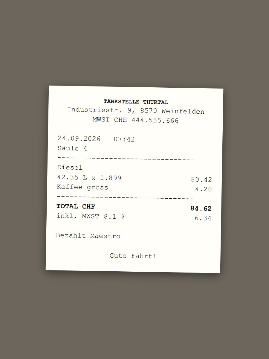 Quittung Tankstelle